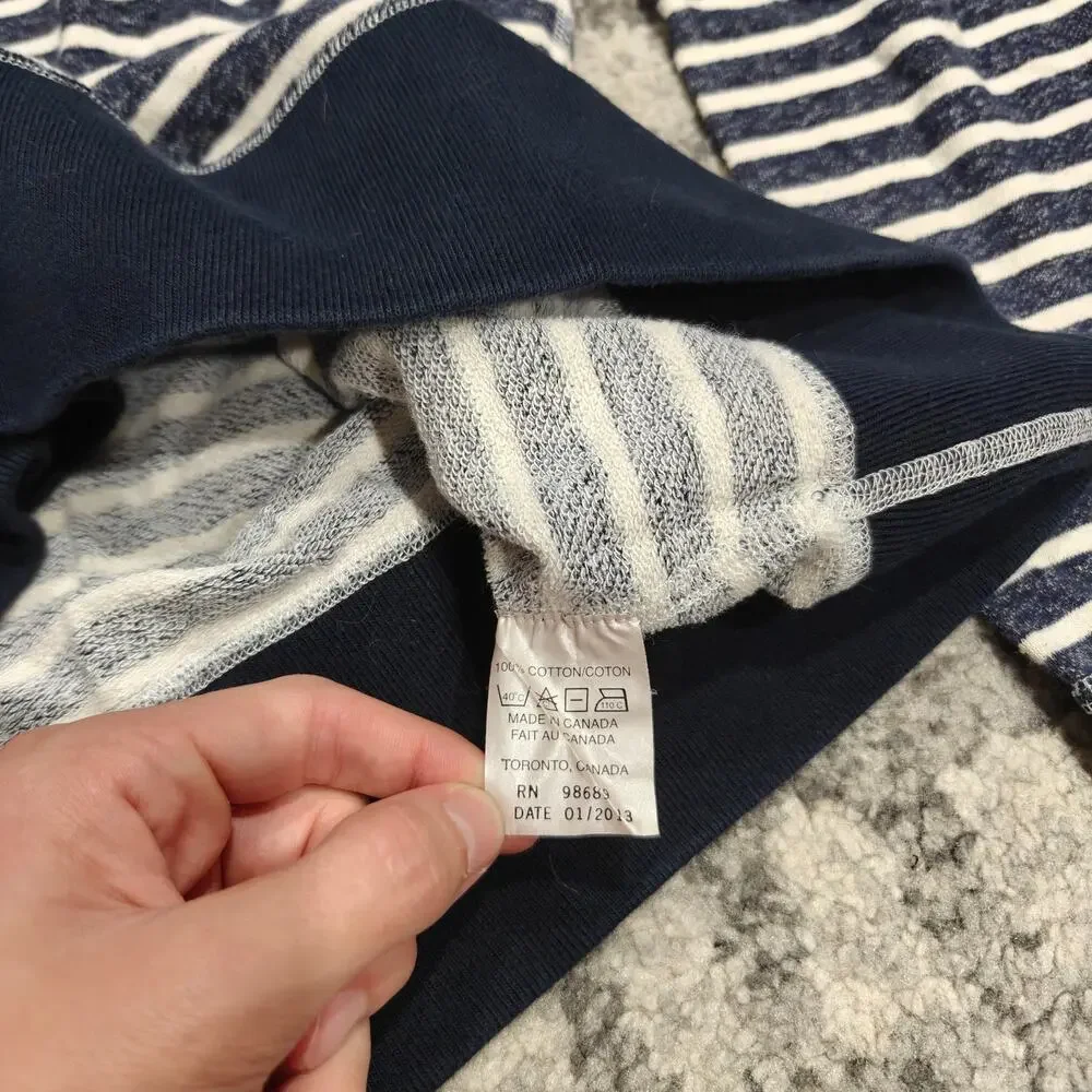 Todd Snyder Mens XL Striped French Terry Sweatshirt Navy White Made In Canada